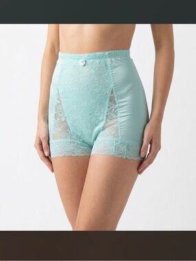 Rhonda Shear Vintage Style High Waist Lace Shaper Brief Tap Pants Aqua L New